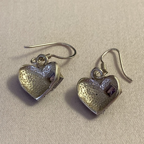 NWOT - Sterling Silver Marcasite Heart & Amethyst Gem Drop French Hook Earrings* - Picture 4 of 8